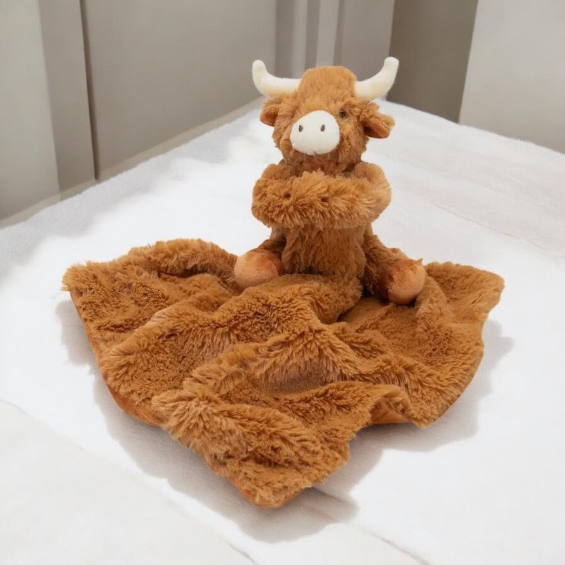 Highland Cow knuffeldoek lange hoorntjes | Bruin | Schotse Hooglander
